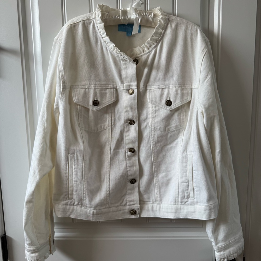 Draper James White Ruffled Jean Jacket 2XL